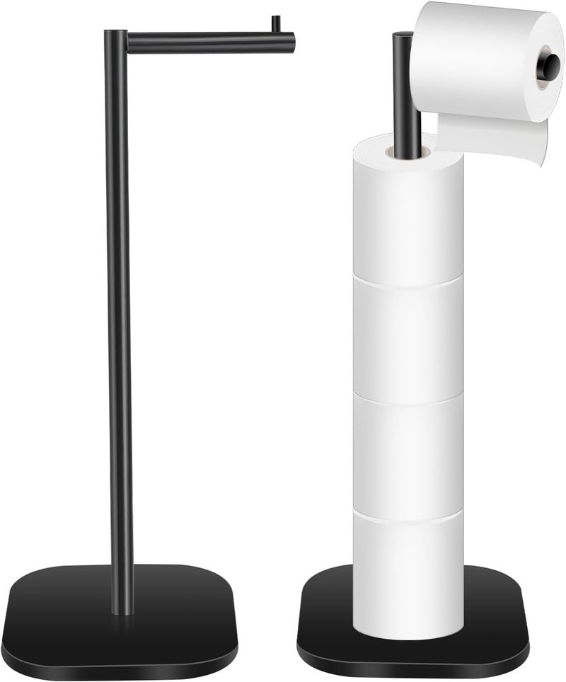 OGGZAQA Toilet Paper Holder Stand Freestanding, Matte Black Toilet Paper Stand for Bathroom, Stainless Steel Toilet Paper Roll Holder with Storage,Tissue Holder,Non-Slip,Rust Proof - Image 1